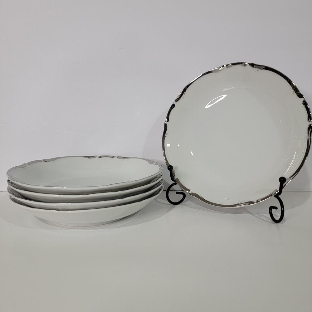5 Harmony House Japan Starlight Silver Rimmed White Coupe Soup Bowls - Picture 1 of 8